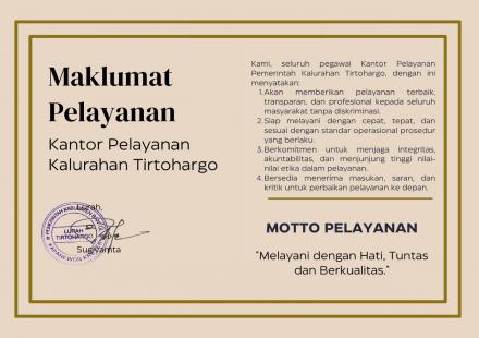 MAKLUMAT PELAYANAN KALURAHAN TIRTOHARGO